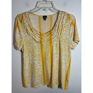 Rafaella Blouse Business Casual Top Zebra Animal Print Yellow Size Large